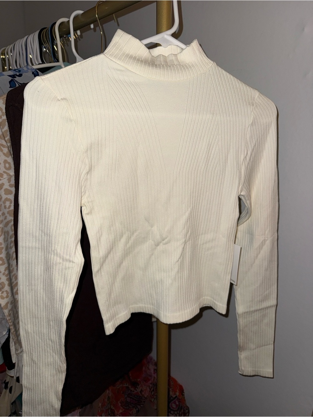 Ribbed Mock Neck Long-Sleeve Top in Cream
